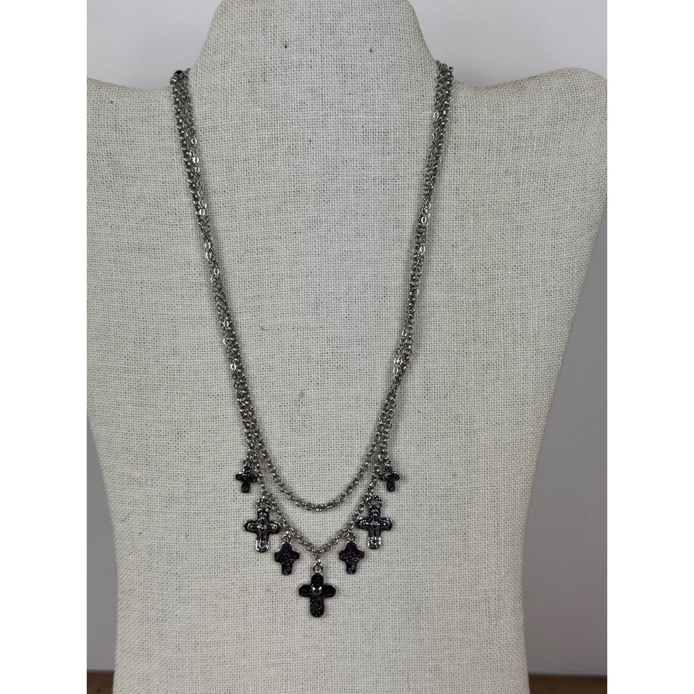 Cookie Lee Necklace Womens Silver Layered Gothic Cross Charm NWT